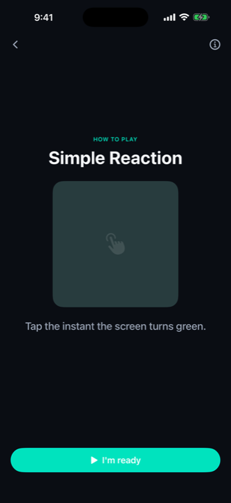 A Stillfast reaction drill: the Simple Reaction lesson, ready to tap the instant the screen turns green.